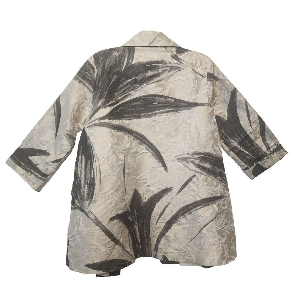 Caroline Rose Medium Jacket Gray Black Jacquard Embossed Embellished Open Front - Picture 6 of 9